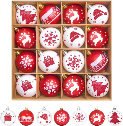 16-teiliges Weihnachtskugel Set Kunststoff Rot Weiß 6CM
