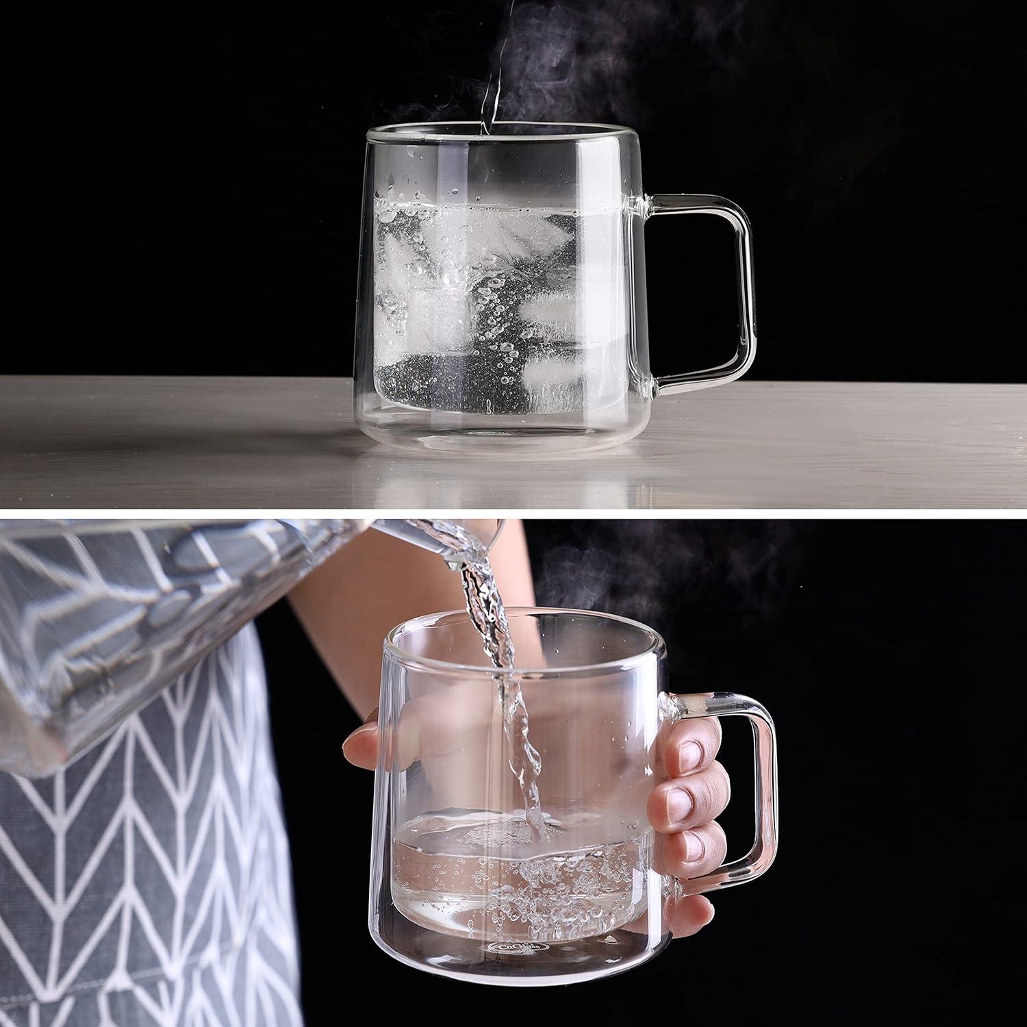 Doppelwandige Kaffeetassen CNGLASS Borosilikatglas 355ml Set 2x