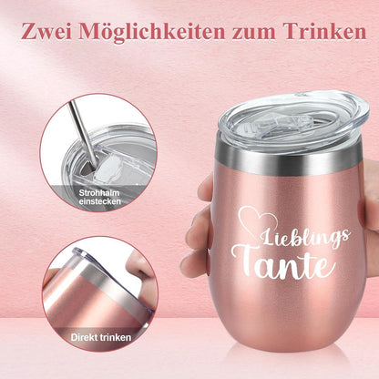 Edelstahl Weinbecher Tante Geschenk Weihnachten 350ml Thermo
