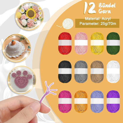 Häkelset Anfänger Acrylwolle Zubehör Tasche Ergonomische Nadeln Rosa