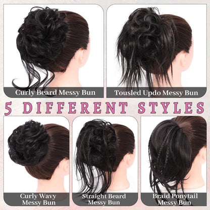 5er Pack Messy Bun Haarteile mit Gummiband, gewellt