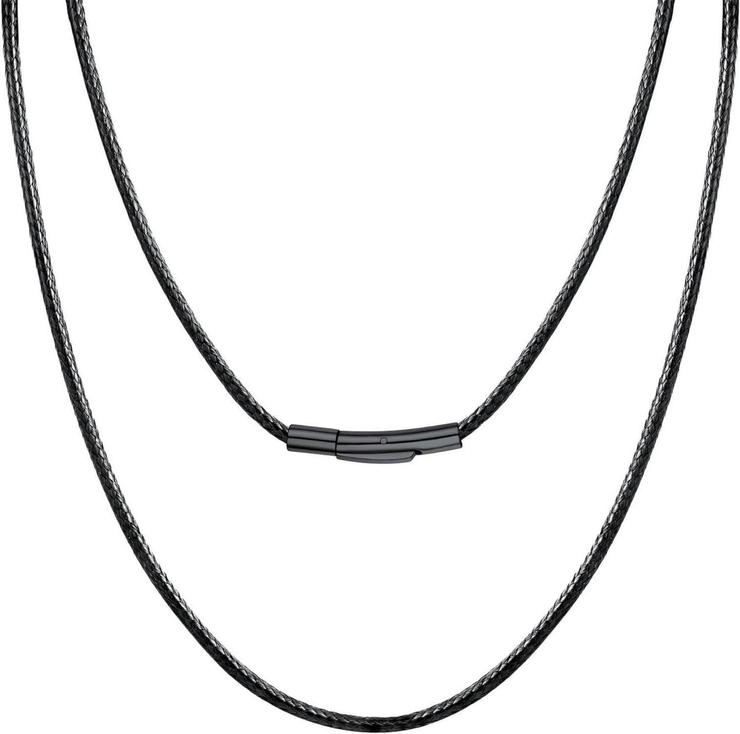 Schwarze geflochtene Wachsschnurkette 61cm 2mm Edelstahl