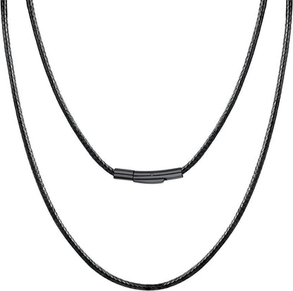 Schwarze geflochtene Wachsschnurkette 61cm 2mm Edelstahl