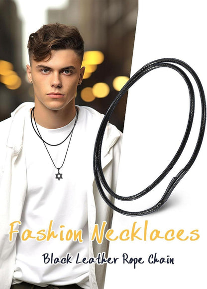 U7 Schwarze Wachsschurkette Herren Damen Edelstahl 61cm 2mm