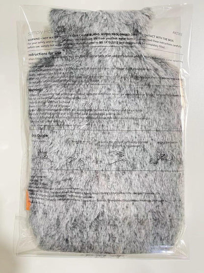 samply 2L Wärmflasche mit weichem Bezug Grau - Ideal für kalte Nächte