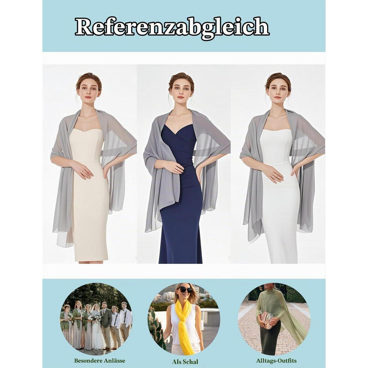 Chiffon Stola Damen Festlich Silbergrau - Elegante Schultertuch