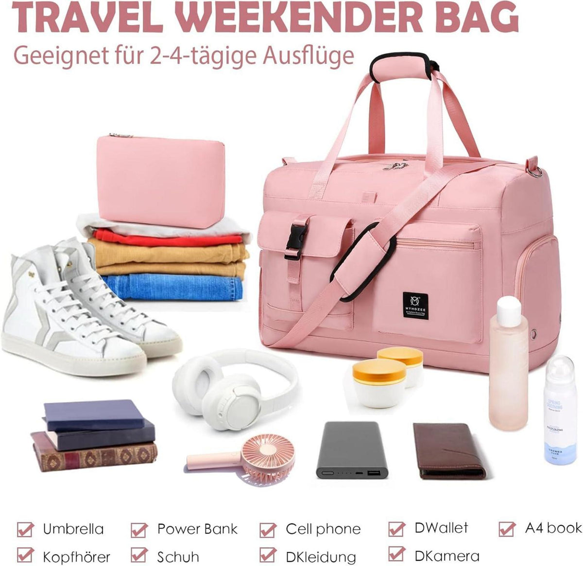 Sporttasche Damen Weekender Handgepäck Reisetasche Fitnesstasche Yoga Schwimmtasche