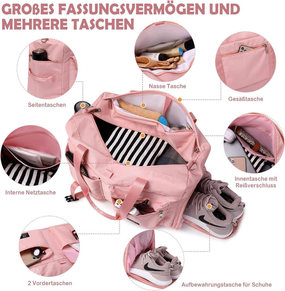 Sporttasche Damen Weekender Reisetasche Gym Duffel Bag Fitness Yoga