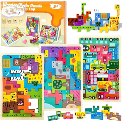 Holzpuzzle 3 Stück Tangram für Kinder ab 2 Jahren