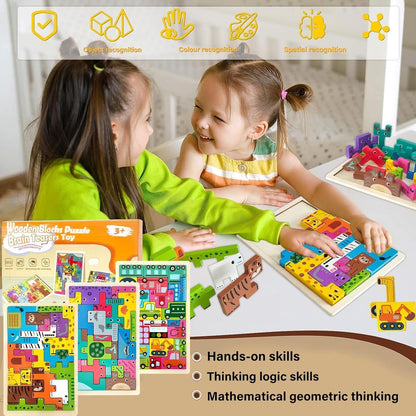 Holzpuzzle 3 Stück Tangram für Kinder ab 2 Jahren