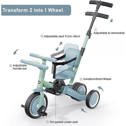 5-in-1 Kinder Dreirad & Laufrad ab 1 Jahr, Grün