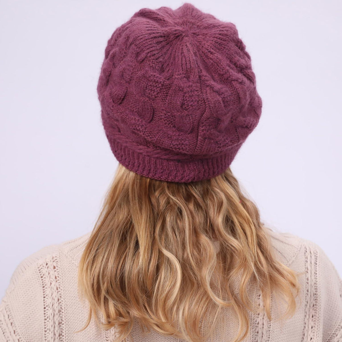Gestrickte Schirmmütze mit warmem Fleecefutter Fuchsia
