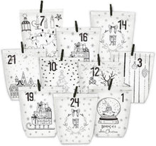 Adventskalender zum Befüllen 24 Weihnachtsmotiv Tüten Weiß Kraftpapier