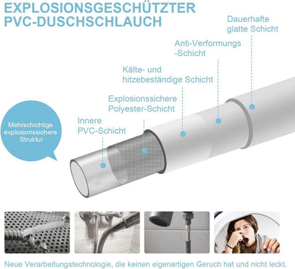 OFFO Brauseschlauch Duschschlauch 1,8m PVC Mattweiß Hochdruck Ersatz