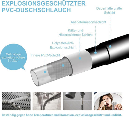 OFFO Brauseschlauch 1,8m PVC Universal Duschrohr Mattschwarz Ersatz