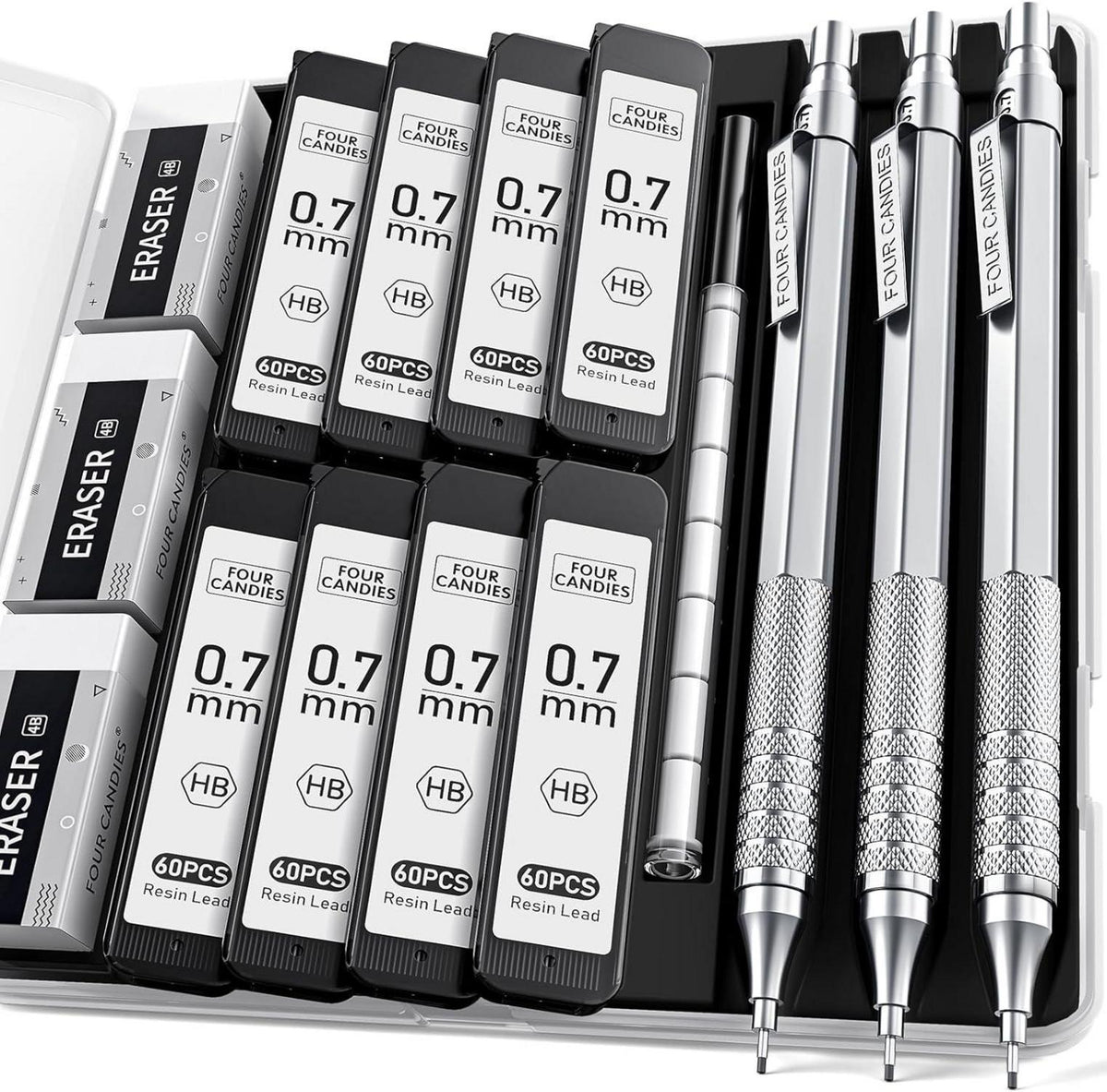 4 Candies 0,7mm Druckbleistift-Set mit Etui und 480 Stück