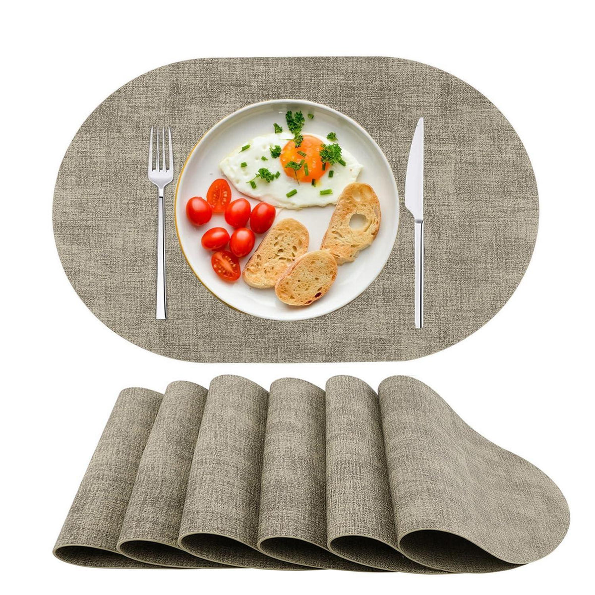 Oval Tischset 6er Set Beige – Abwaschbar & Hitzebeständig