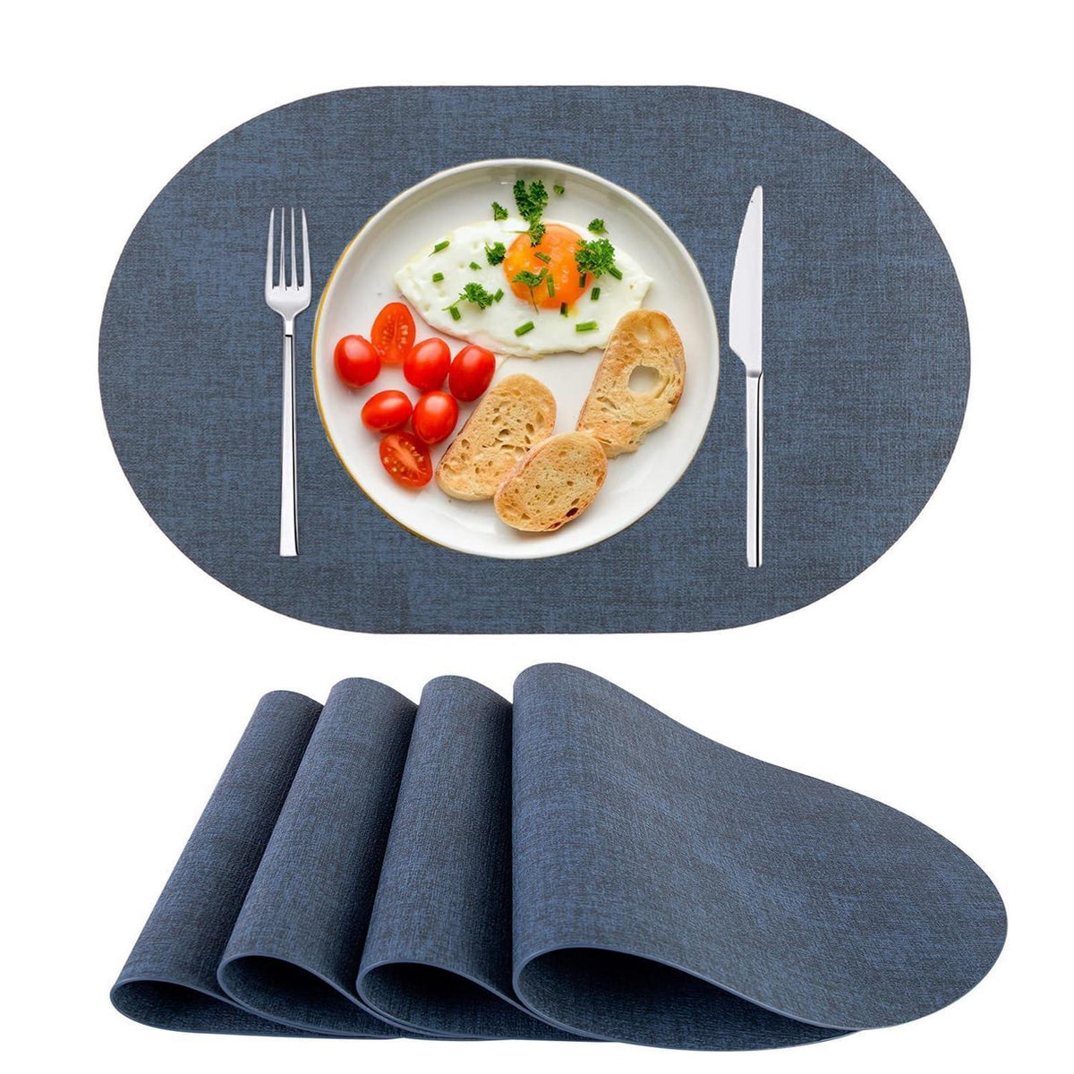 Platzsets Oval Dunkel Blau - Abwaschbares 4er Set