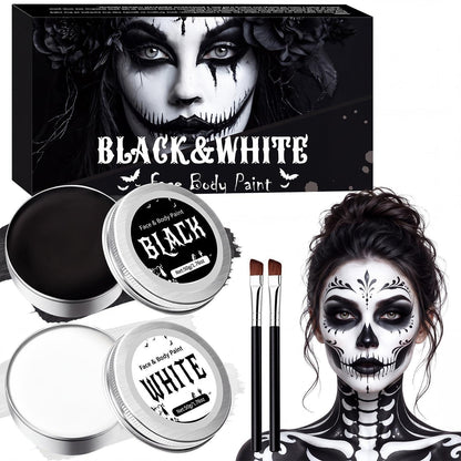 Halloween Schminke Set Schwarz Weiß für Gesicht und Körper