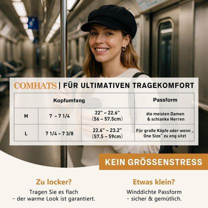 Damen Ballonmütze Wolle warm mit Visor, Schwarz