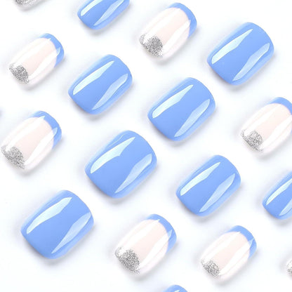 24 Stück Nägel Blau Weiß zum Aufkleben Acryl Fingernägel