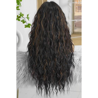 Dunkelbraune lange Lockenperücke mit blonden Highlights