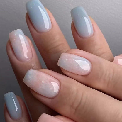 24 Stück Eckige Kurze Nägel Aufkleben French Tips Rosa Blau Full Cover