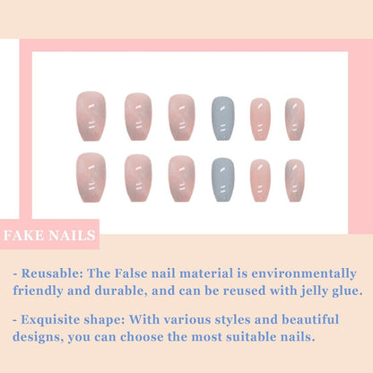 24er Set Acryl Nägel Zum Aufkleben - French Tips Full Cover Kunstnägel, Rosa Blau Press on Nails, Eckig Kurz - DIY Fingernägel für Frauen