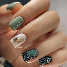 24 Nägel Leopardenmuster Eckig Kurz Nagelkleber Acryl