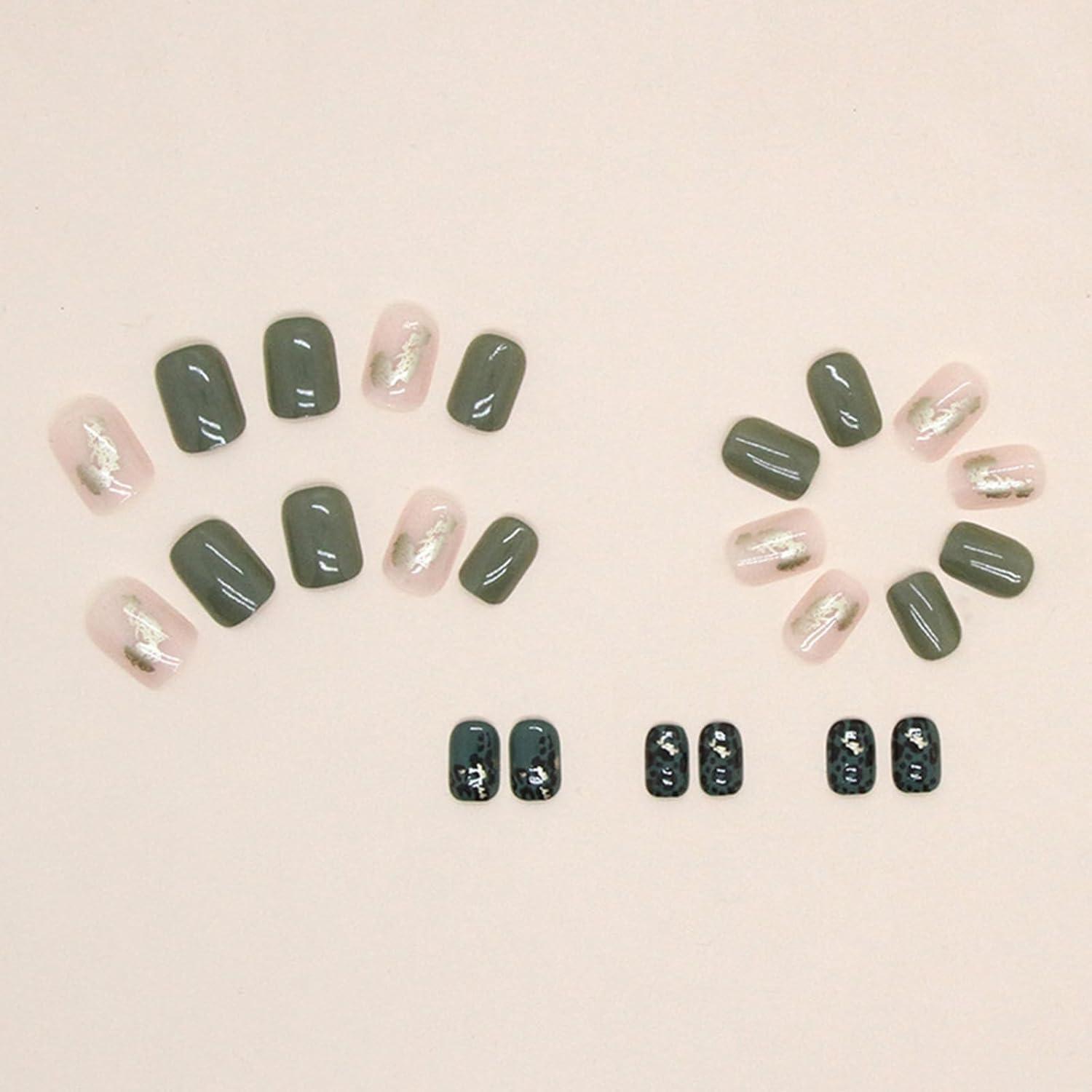 24 Nägel Leopardenmuster Eckig Kurz Nagelkleber Acryl