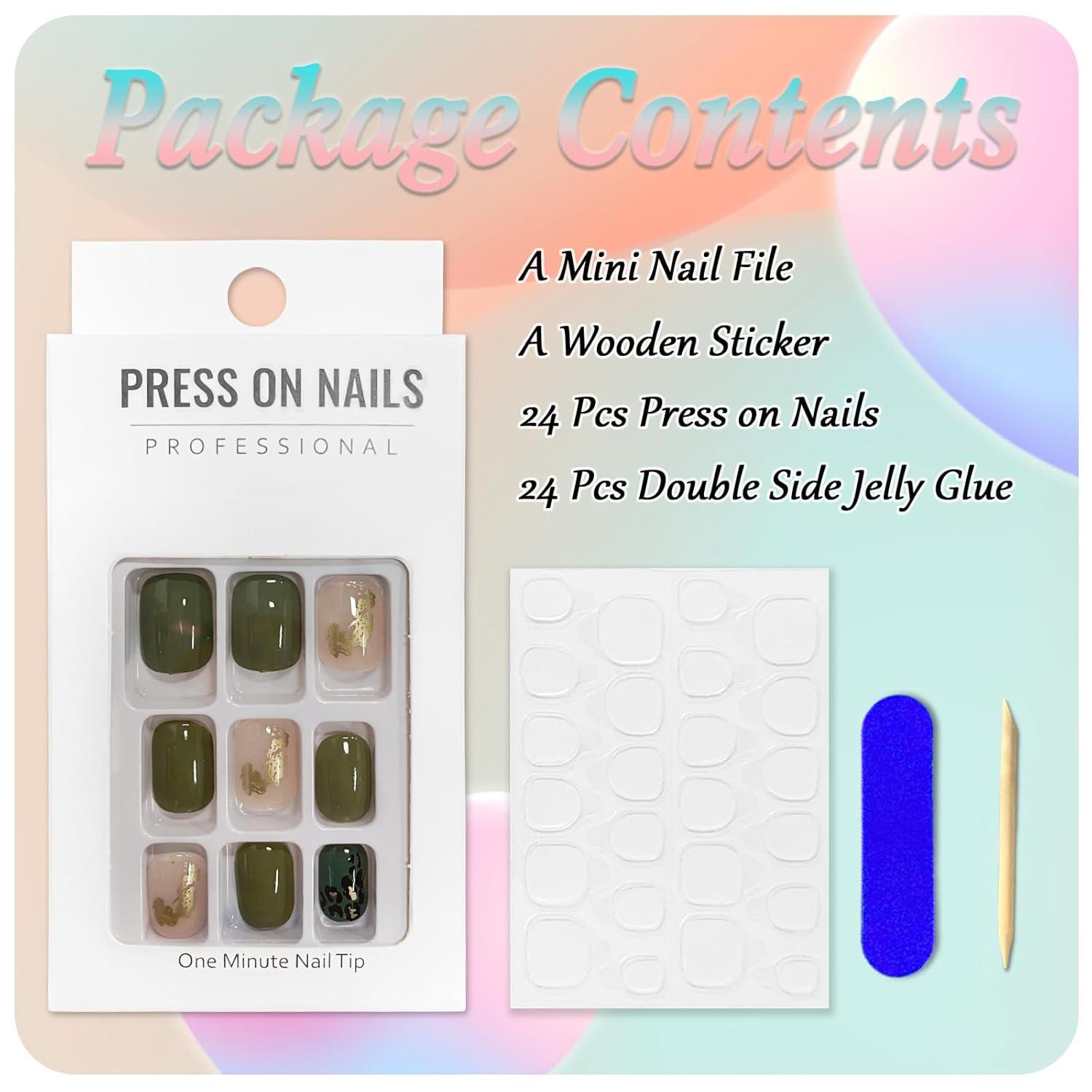 24 Stück Acryl Press on Nails in Grün Leopardenmuster - Full Cover Nägel