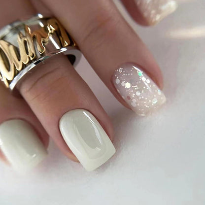24er Set Eckige Kunstnägel French Tips Weiß Full Cover Glänzend
