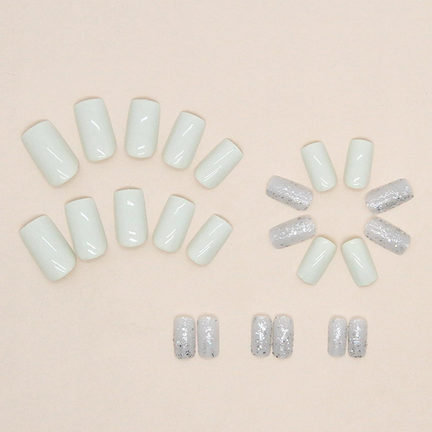 24er Set Eckige Kunstnägel French Tips Weiß Full Cover Glänzend