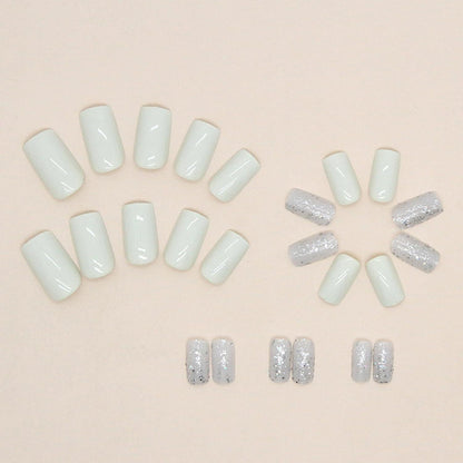 24er Set Eckige Kunstnägel French Tips Weiß Full Cover Glänzend