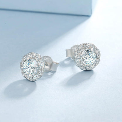 Moissanite Damen Ohrringe 925 Silber Blume Halo 1,0/2,0