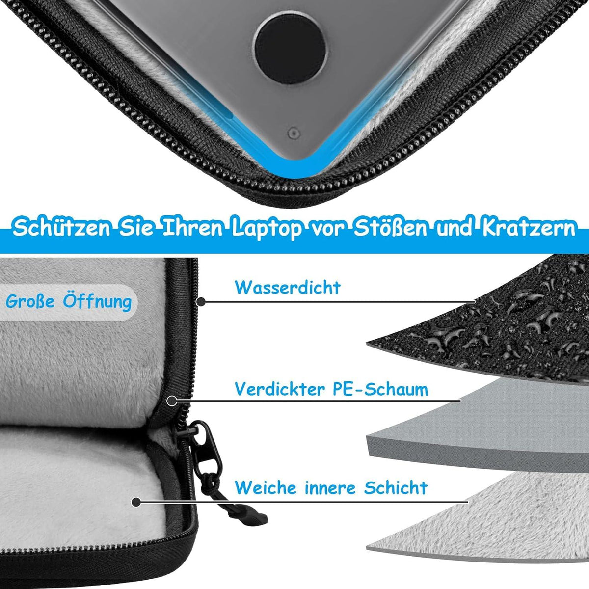 Laptoptasche 13 Zoll MacBook Air Pro M1 M2 Tasche Laptophülle 2 Fach iPad