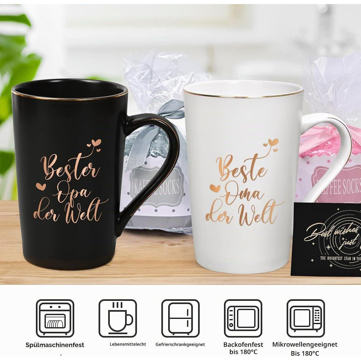 Kaffeetasse Geschenkset Opa Oma – Personalisiert & mit Socke