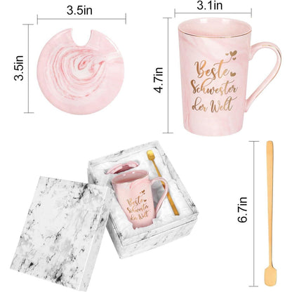 Kaffeetasse Beste Schwester Rosa 400ml mit Spruch & Geschenkbox