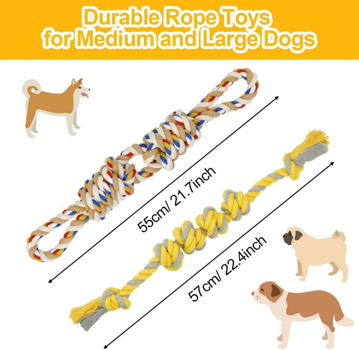 ETACCU Hundespielzeug Seil Unzerstörbar 55cm+57cm Baumwolle