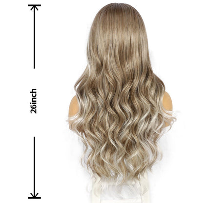 Synthetische Körperwelle Perücke Graubraun Balayage 26 Zoll