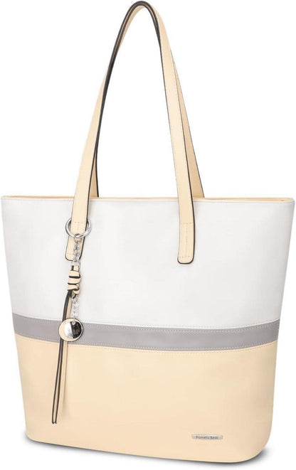 Elegante Damen Handtasche PU Patchwork Shopper mit Laptopfach