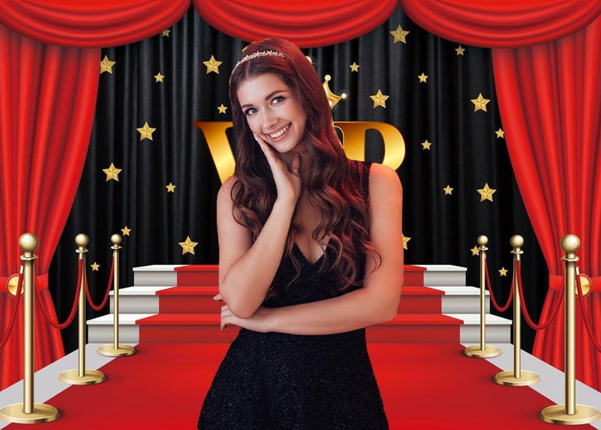 Roter Teppich VIP Fotografie Kulisse Gold Glitter Vorhang