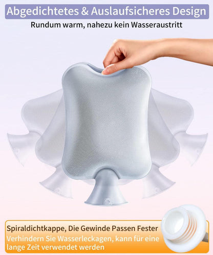 Wärmflasche mit Bezug 2L Auslaufsicher PVC Bettflasche