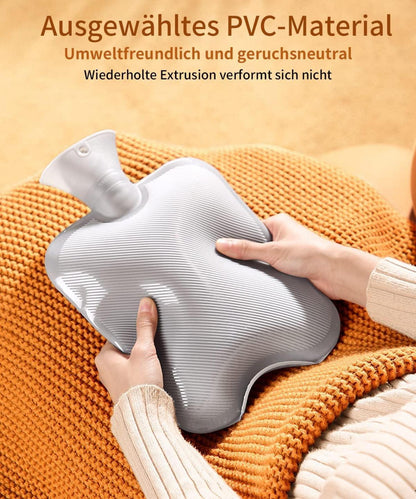 Wärmflasche 2L mit Bezug, Groß XL, Auslaufsicher, PVC, Rentier