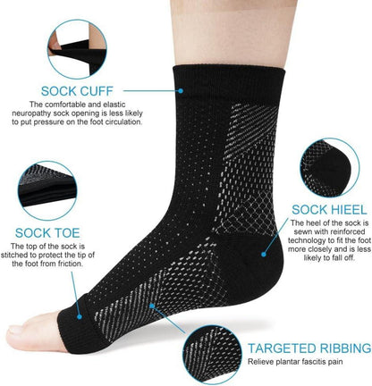Kompressionssocken Plantarfasziitis Fußstütze Schwarz
