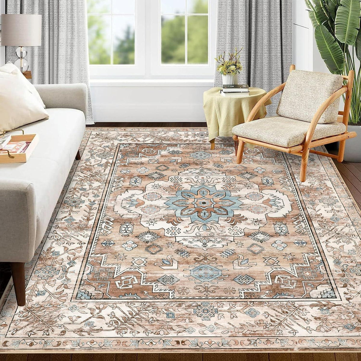 Großer Hochflor Teppich Vintage Bohemian 120x180 cm Cremefarben