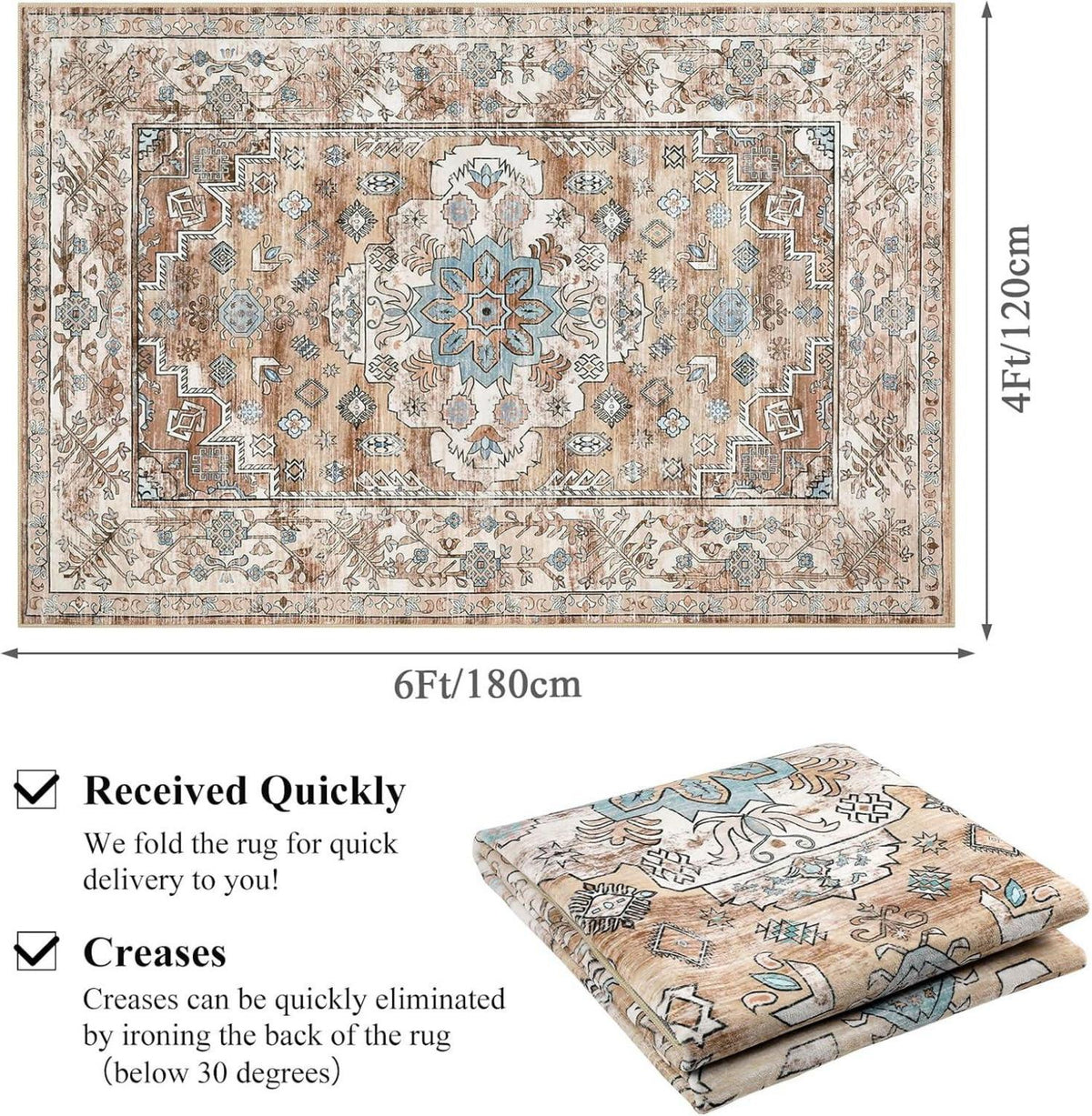 Enyhom Großer Teppich 120x180cm Bohemian Vintage Cremefarben
