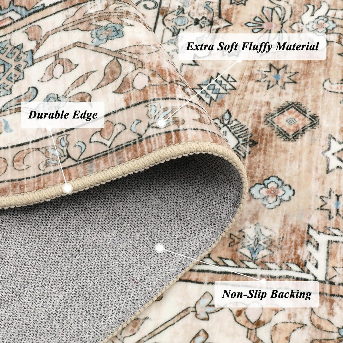 Enyhom Großer Teppich Superweich Vintage Bohemian 120 x 180 cm Cremefarben