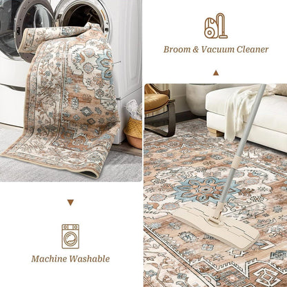 Großer Teppich Vintage Bohemian 120x180 cm Weich Cremefarben