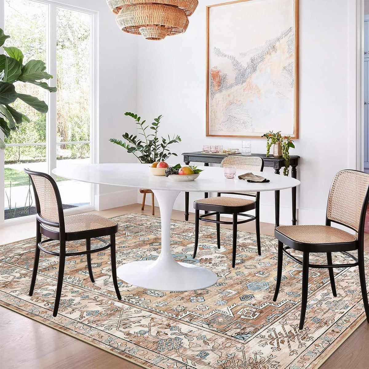 Enyhom Großer Teppich Superweich Vintage Bohemian 120 x 180 cm Cremefarben